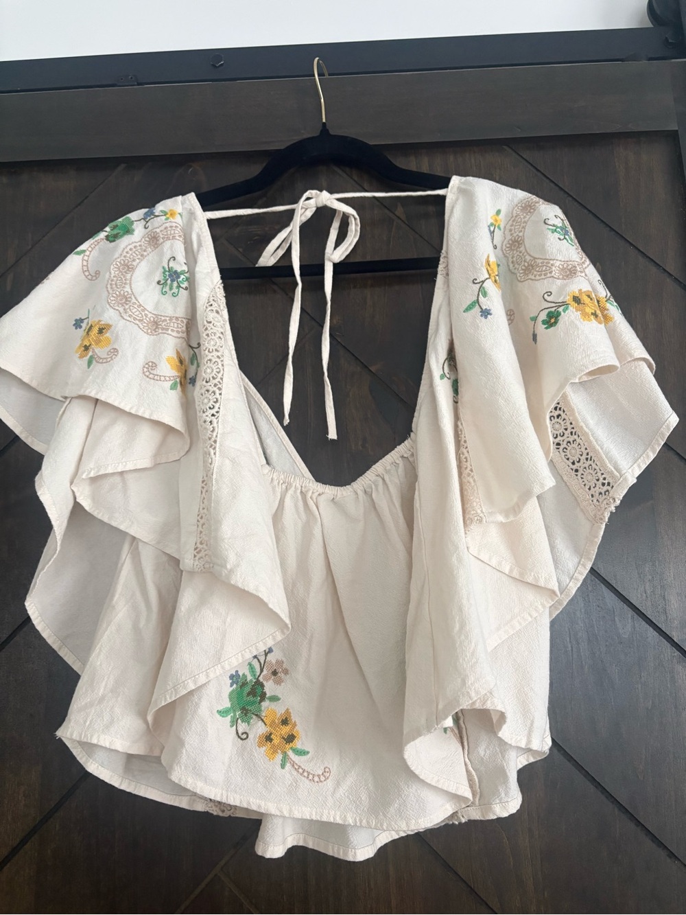 Free People White Floral Embroidered Tie-Back Peasant Top - Picture 4 of 4